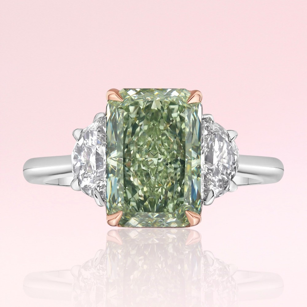 Lab Grown Ring Gold Diamond 3.1 Carat 14k Fancy Intense Emerald Green Multi IGI
