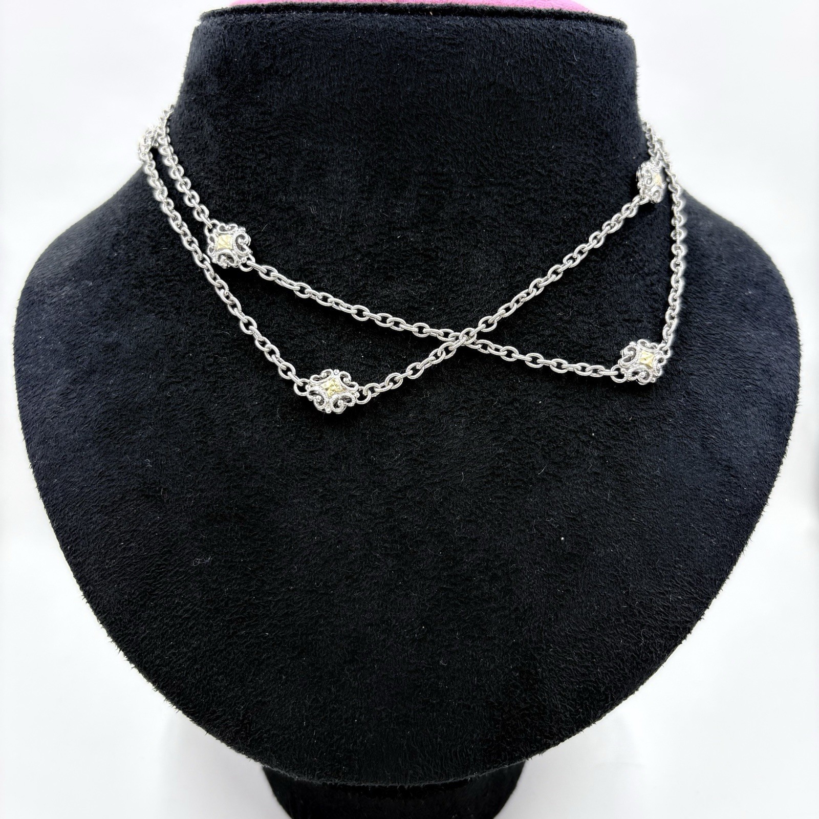 Gabriel & Co 30″ 18K Gold & Sterling Silver Station Necklace Retired 318826