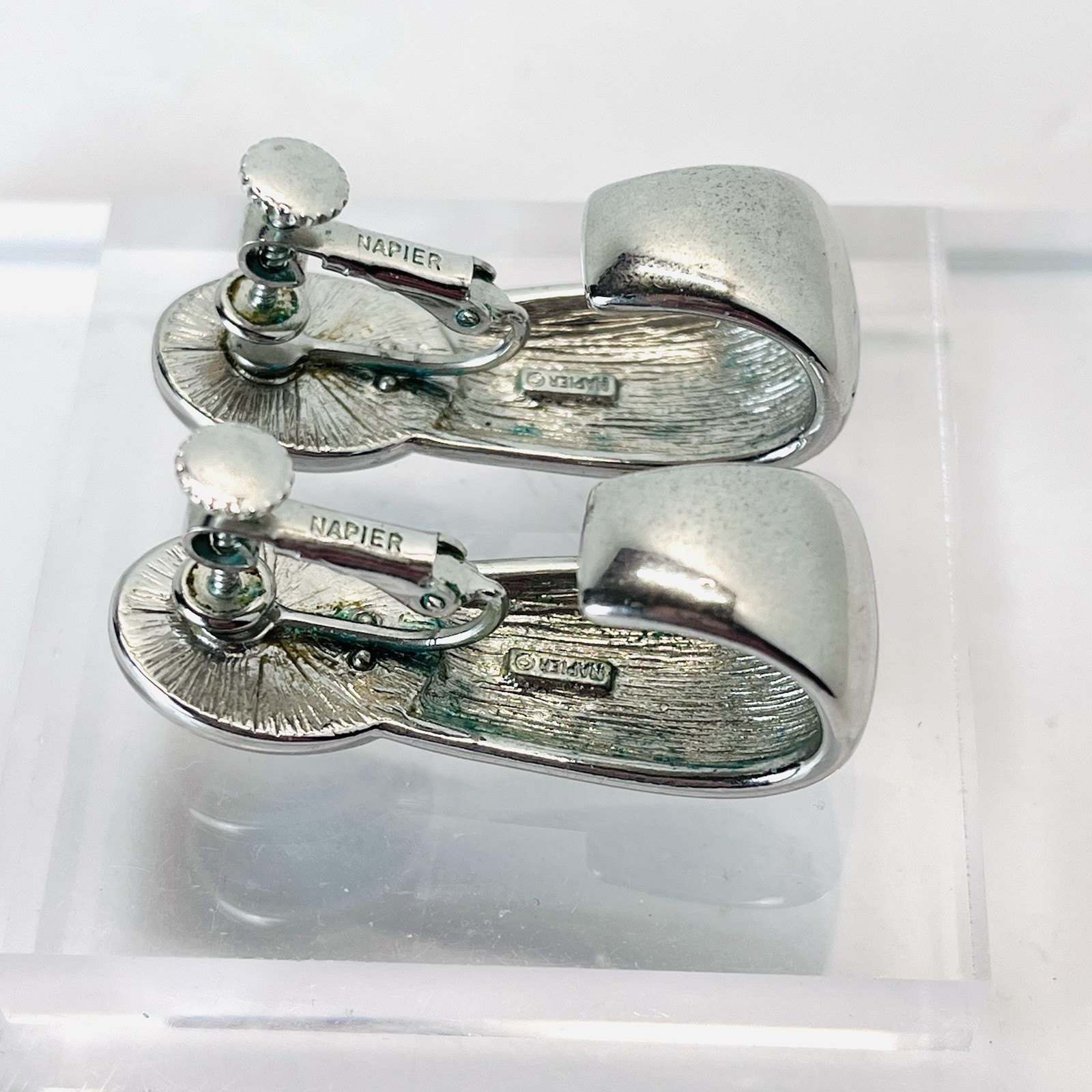Vtg Napier Black & Silver Clip On & Screw Back Earrings – Classic Luxury- 1.5”