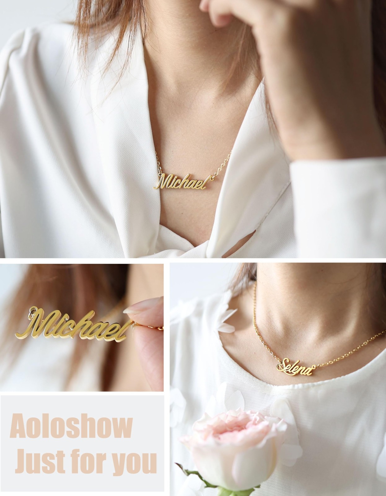 18k Gold Plated Liv Name Necklace Womens Nameplate Charm Necklaces Stainless Ste