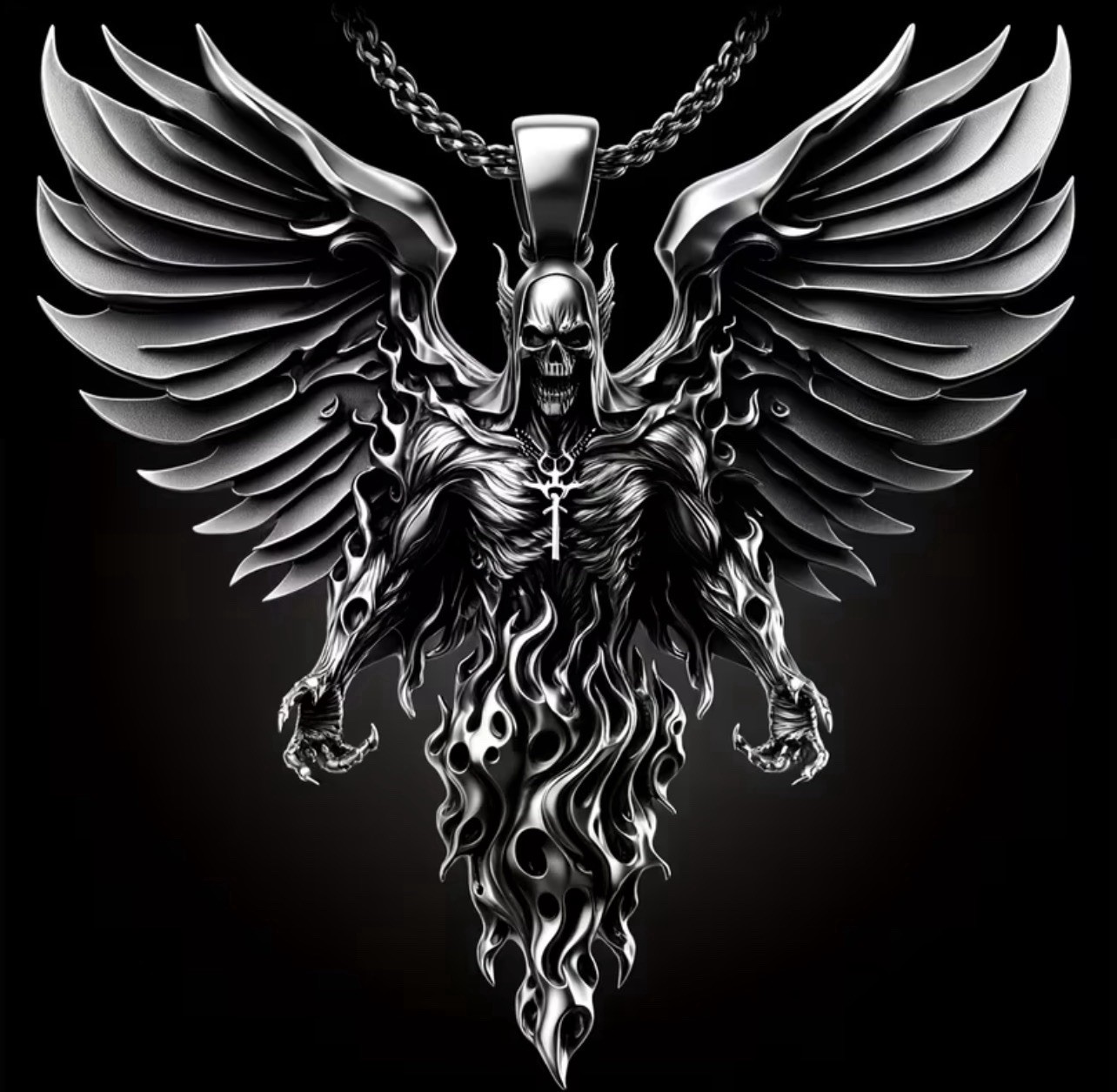 Men’s 316L stainless steel necklace with “Messenger of Hell” pendant, 60cm Chain