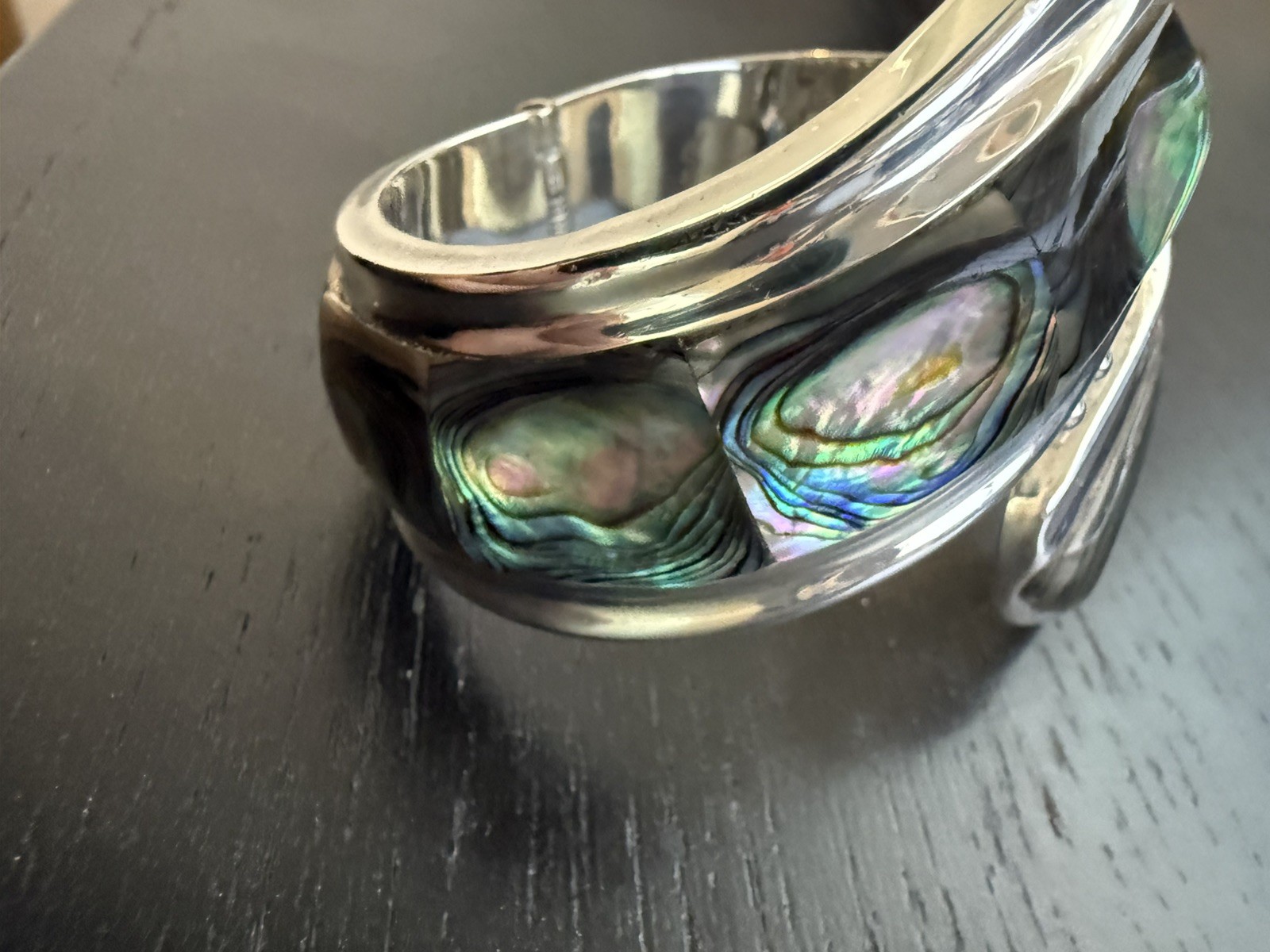 Vintage TAXCO Sterling Silver & Abalone Bypass Clamper Spring-Hinge TR-164