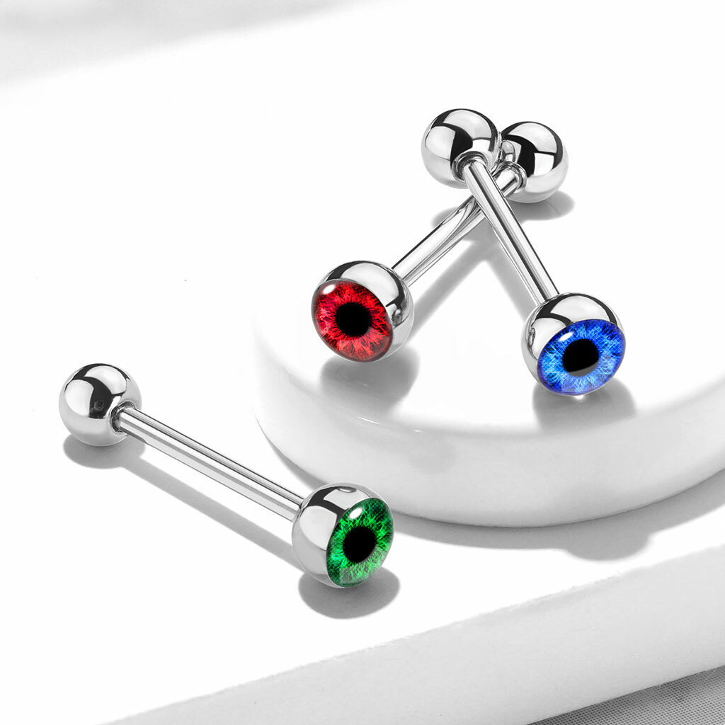 Eyeball Inlaid 316L Surgical Steel Barbells Tongue Rings 14G 5/8″