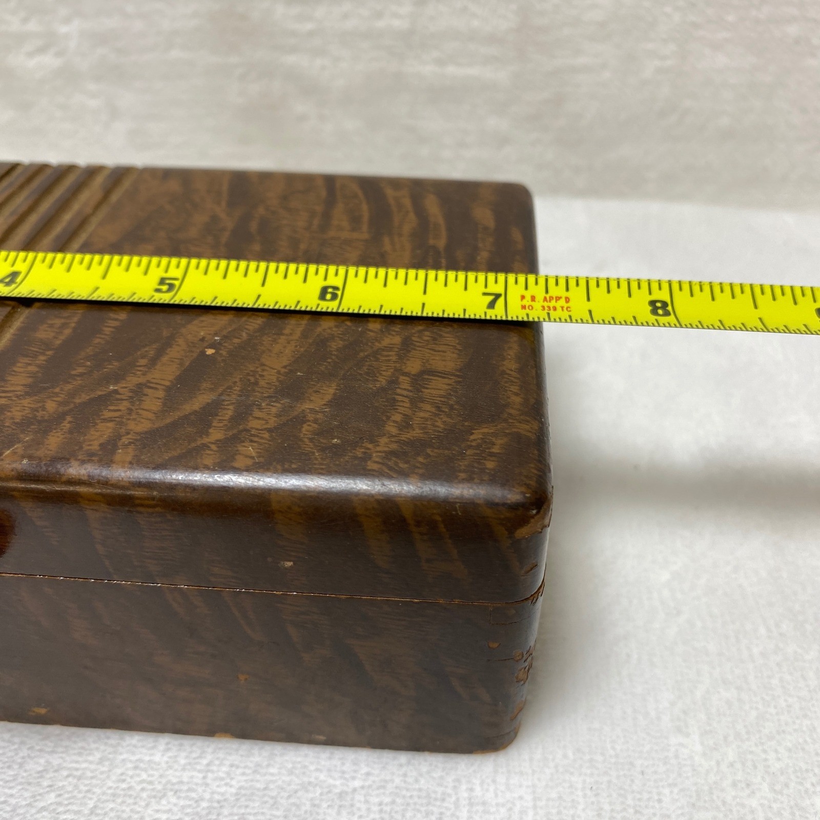 Vintage Bakelite Red Handle Wood Grain Jewelry Trinket Box Art Deco Storage