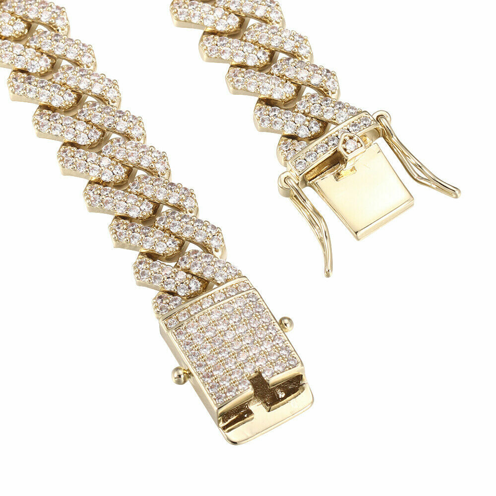 Men’s Heavy Iced CZ Out Miami Cuban Link Chain With Gold Plated Stainless Steel