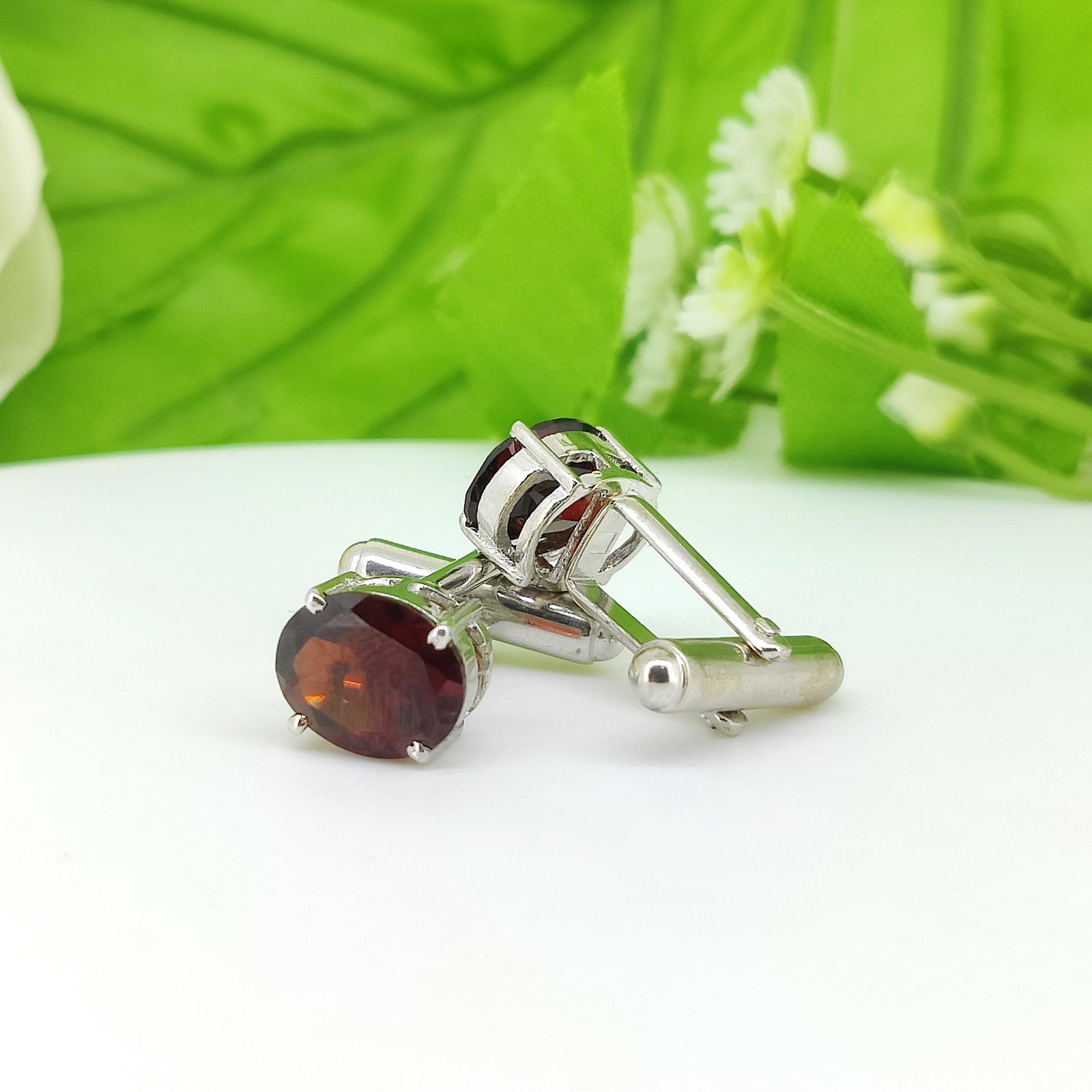 Oval Garnet Cufflinks, 925 Sterling Silver, January Birthstone, Men’s gift