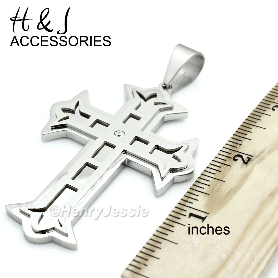 18-40″MEN Stainless Steel 6mm Silver Cuban Curb Link Chain CZ Cross Pendant*PL5