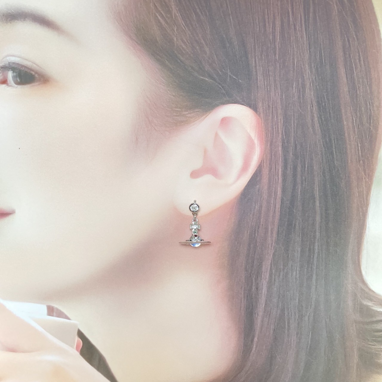 Vivienne Westwood Earrings Petite Orb Silver Clear Multi 2.5 x 1.4cm w/Pouch