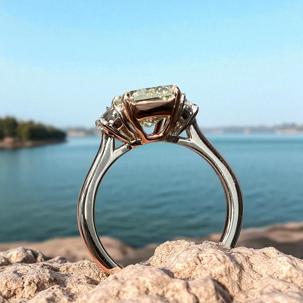 Lab Grown Ring Gold Diamond 3.1 Carat 14k Fancy Intense Emerald Green Multi IGI