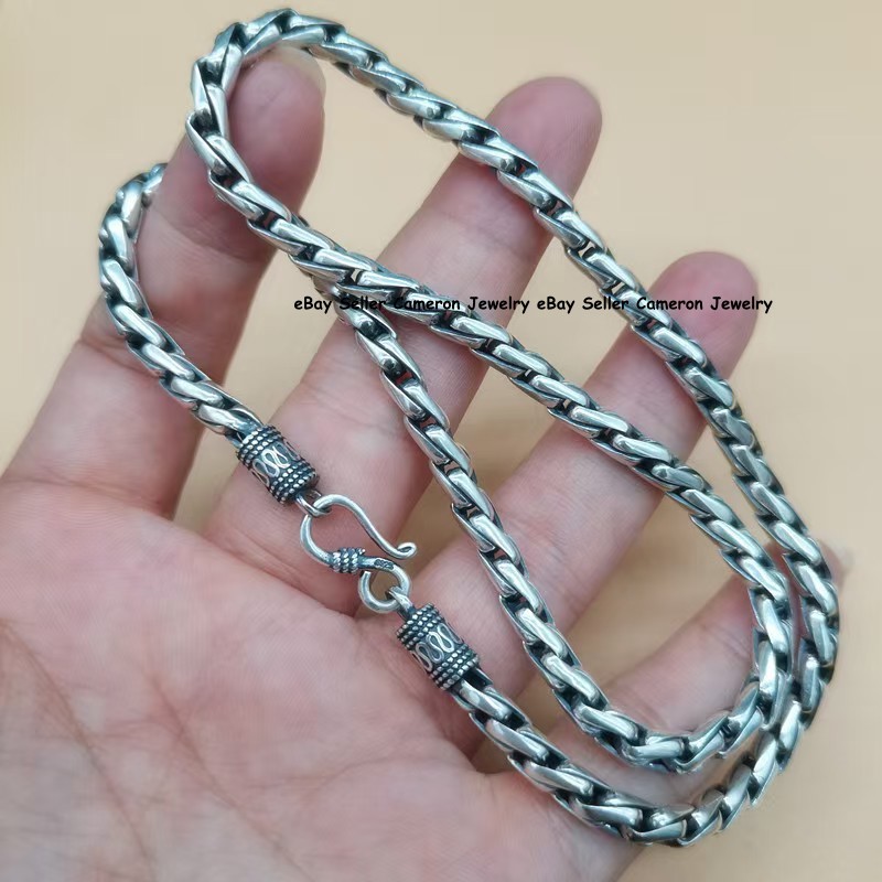Men’s 925 Sterling Silver Chain 6mm Twist Braided Wheat Link Necklace 20-30in