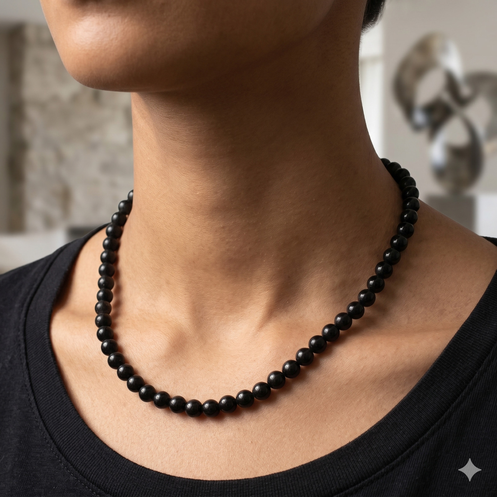 Golden Obsidian Gemstone Round 8 mm Smooth Beads 15.5″ Stretchable Necklace