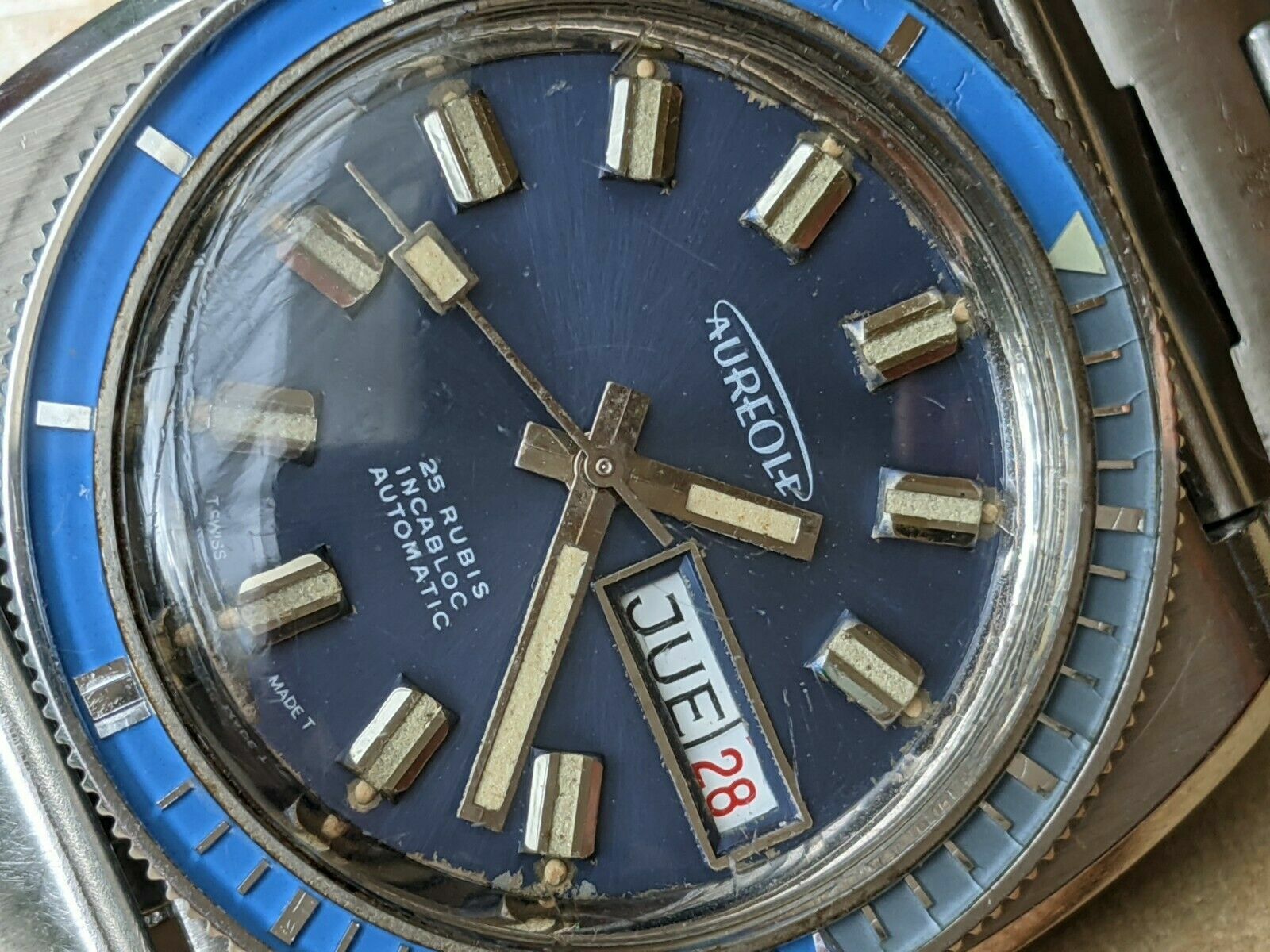 Vintage 1970’s Aureole 20 ATM Diver w/Blue Dial,Patina,All SS Case,AS 1906 Mvmt