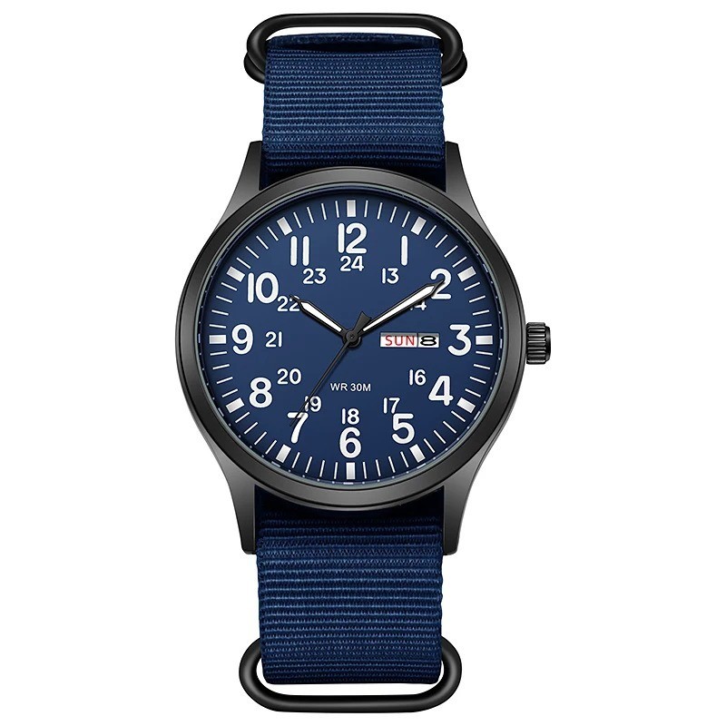 Durable Field Watch Easy Read Dial 24H Display Nylon Strap Quartz Movement