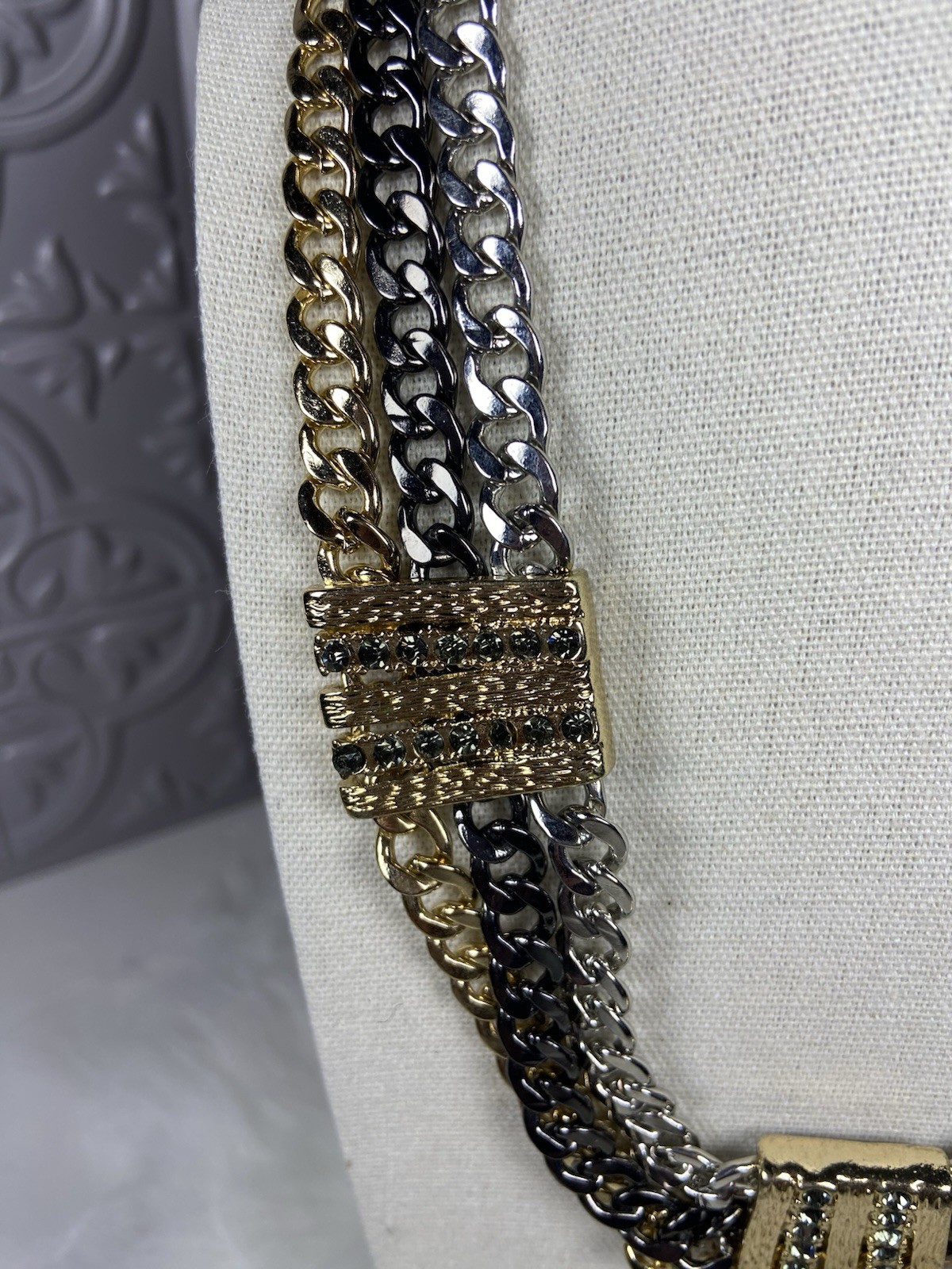 Black Gold Silver Rhinestone & Chain Necklace 16-20” Adjustable