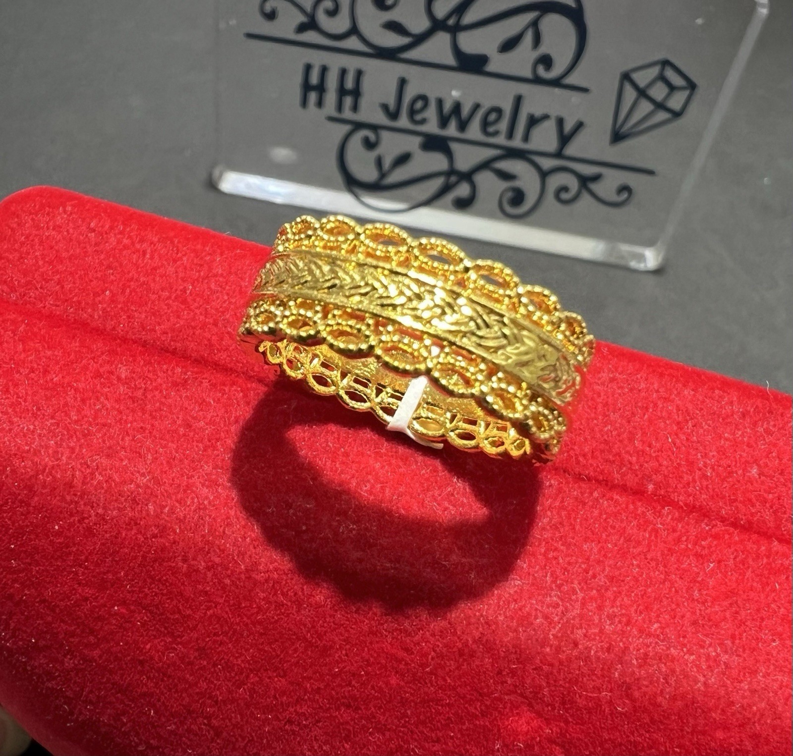 24K Yellow Gold Hollow Wide Diamond Cut Infinity Eternity Ring Band