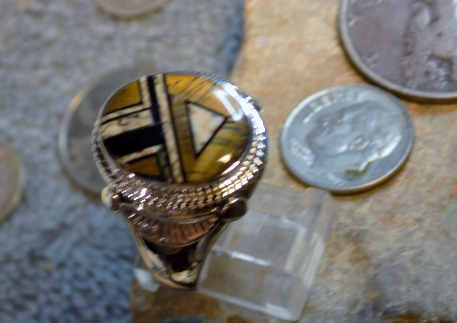 Sterling Multi Stone Inlay Navajo Mens/Unisex Ring Alfred Tsosie Size 11 1/2