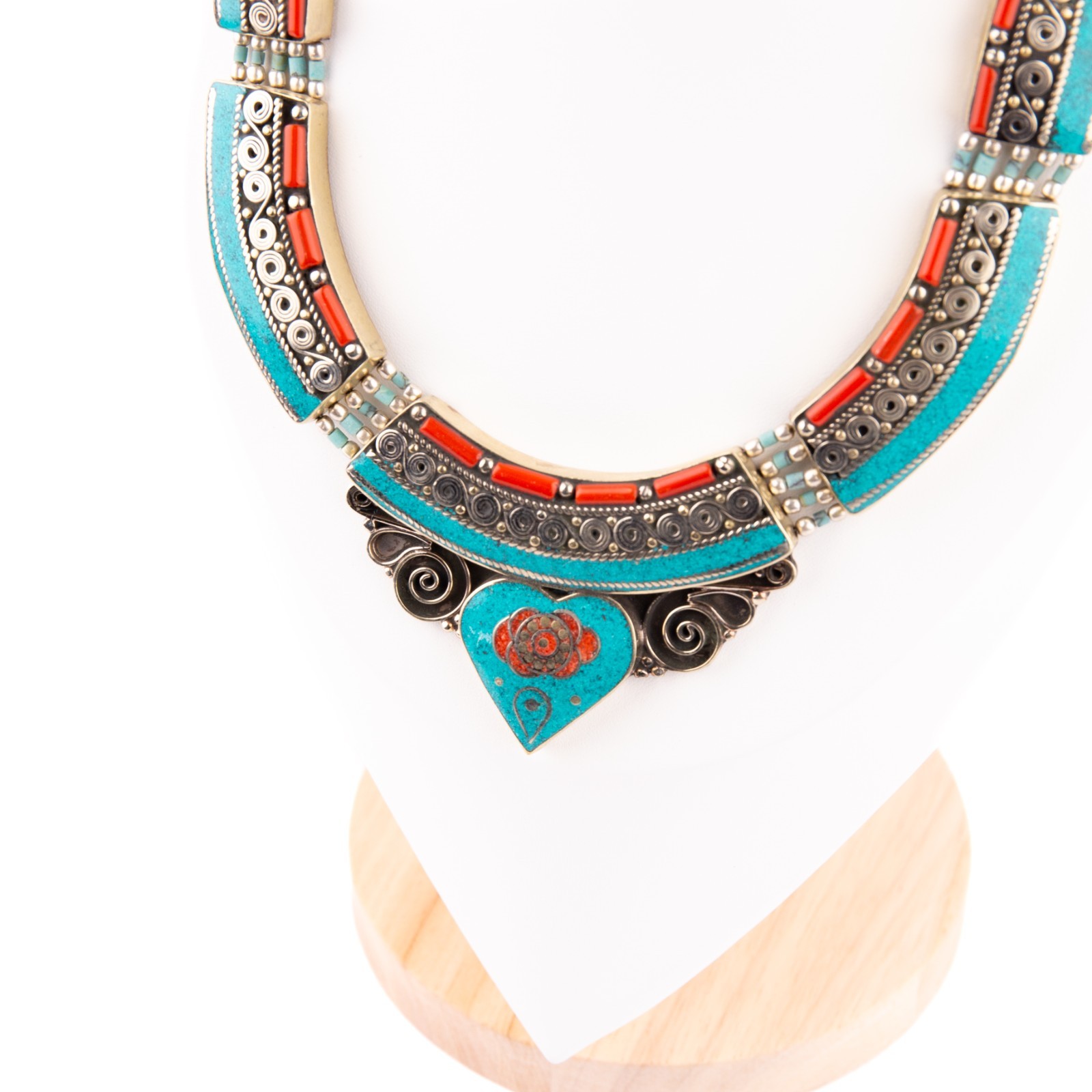 Antique Tibetan Necklace Turquoise Coral Choker, Handmade Tribal Statement