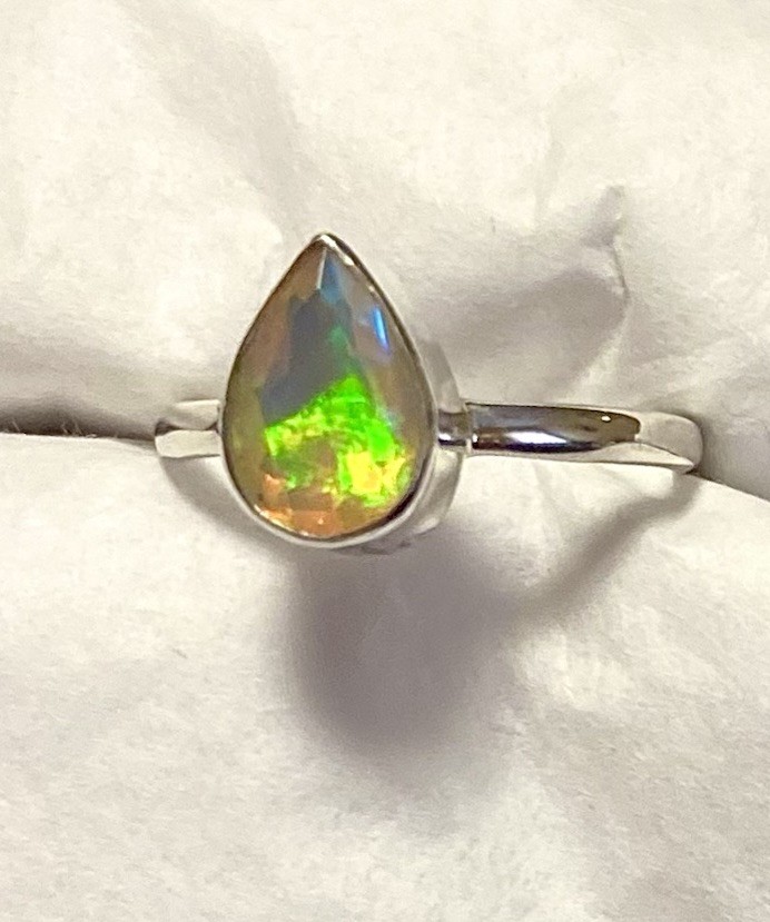 Brilliant Natural Faceted Ethiopian Opal Ring 925 Sterling Silver Size 7🌹