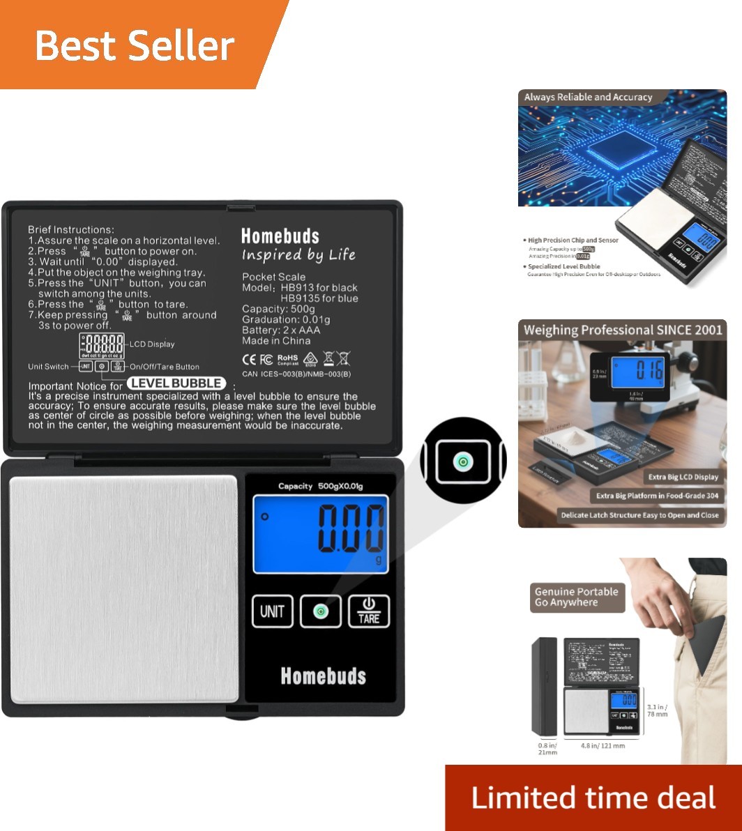 Stainless Steel Digital Scale – Pocket Size with Backlit Display & Tare Function