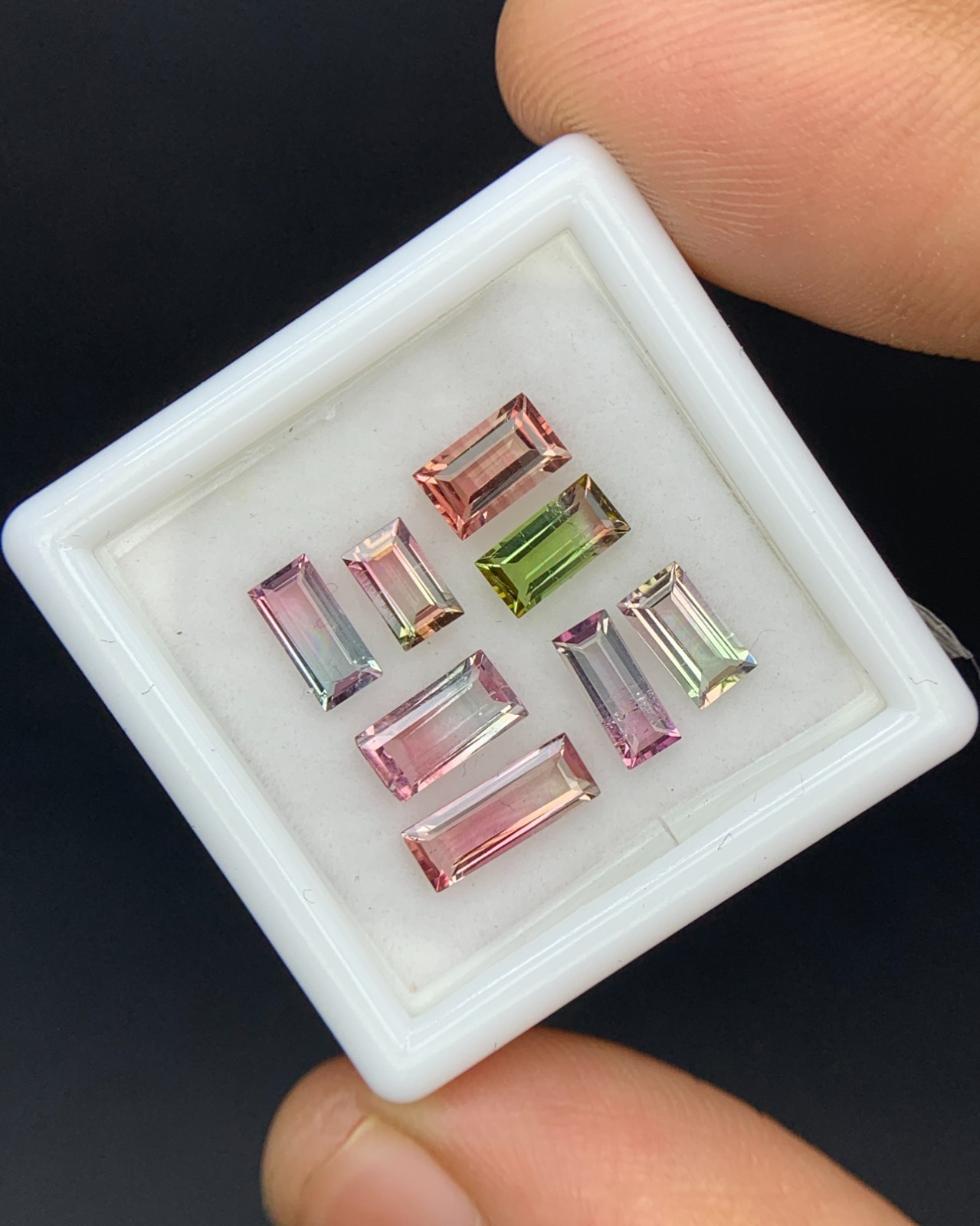 Natural Bi Color Tourmaline Lot 2.91 Carat Mix Size Baguette Shape Faceted Gem