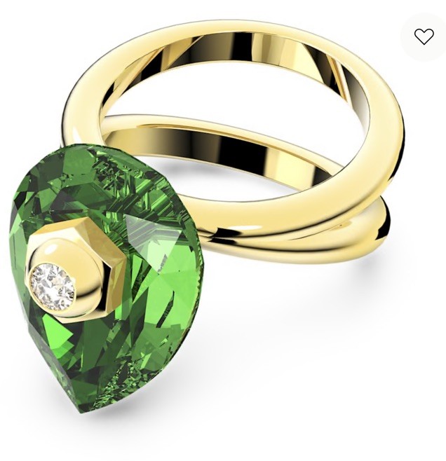 Swarovski Numina Ring Green Pear cut Crystal Gold Tone Plated size 50 5620766
