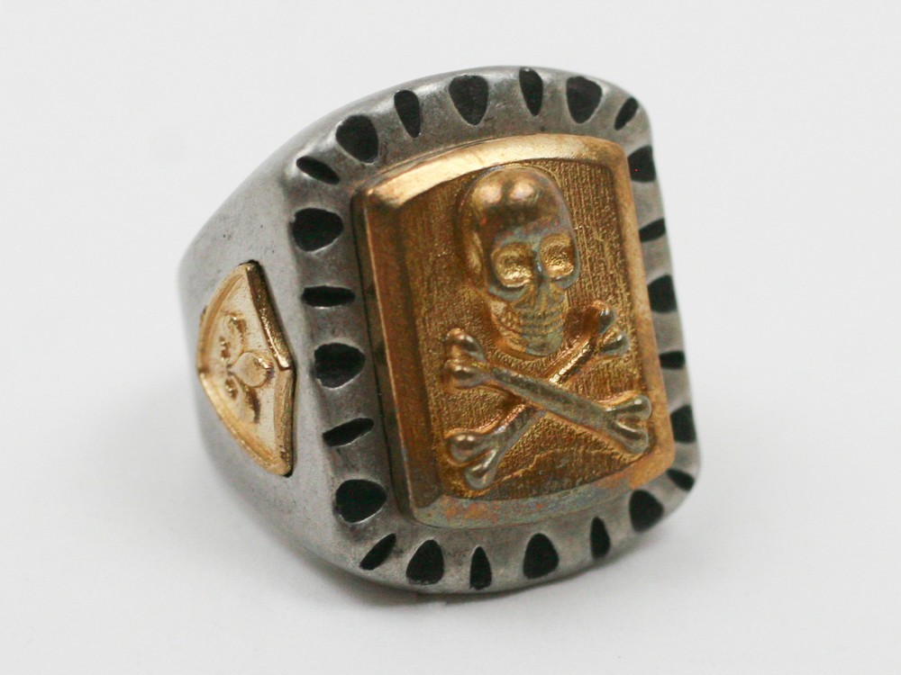 Skull and Bones Mexican Biker Ring – Motorcycle Jewelry – Peso Ring – Stainless