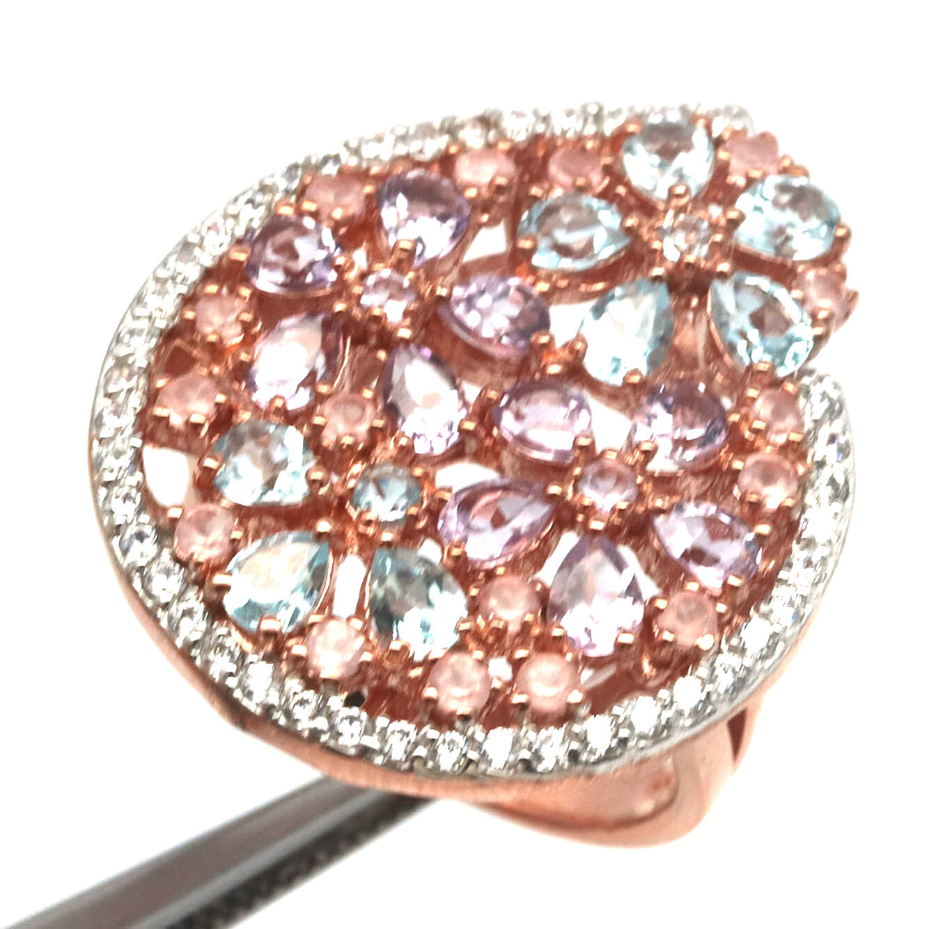 Pink Amethyst Topaz Quartz CZ Ring 925 Sterling Silver Women’s