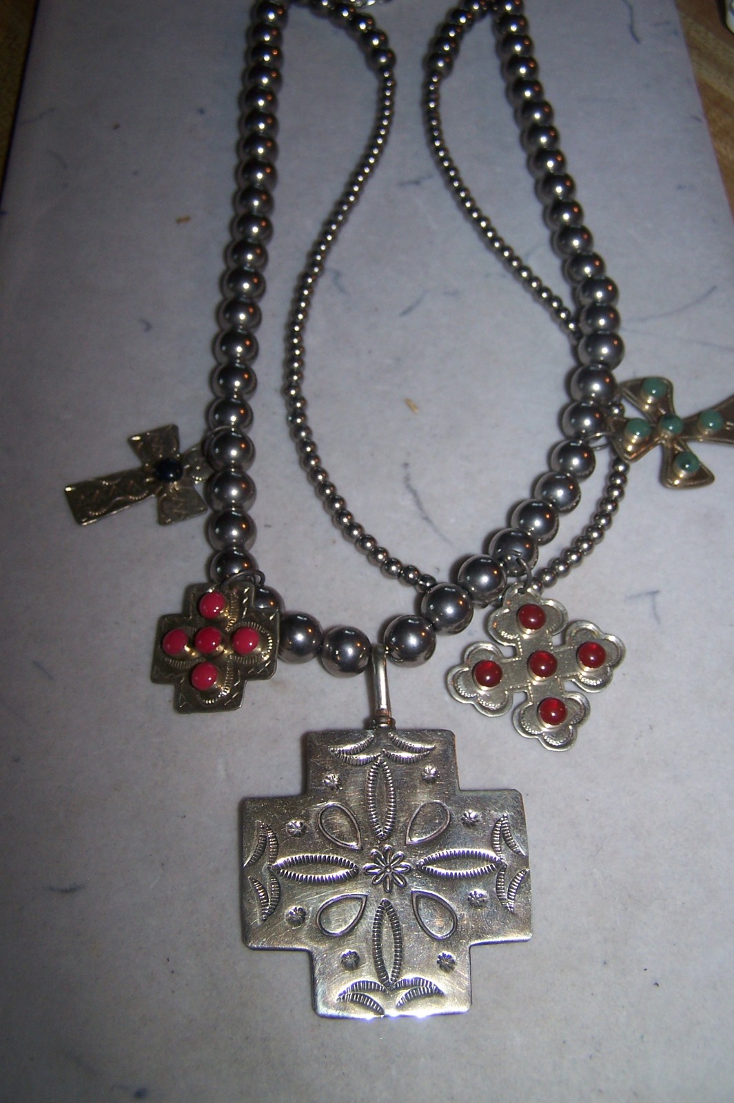 SISSIE AND ME Western Beaded Silver Turquoise Cross Charm Treasure Necklace