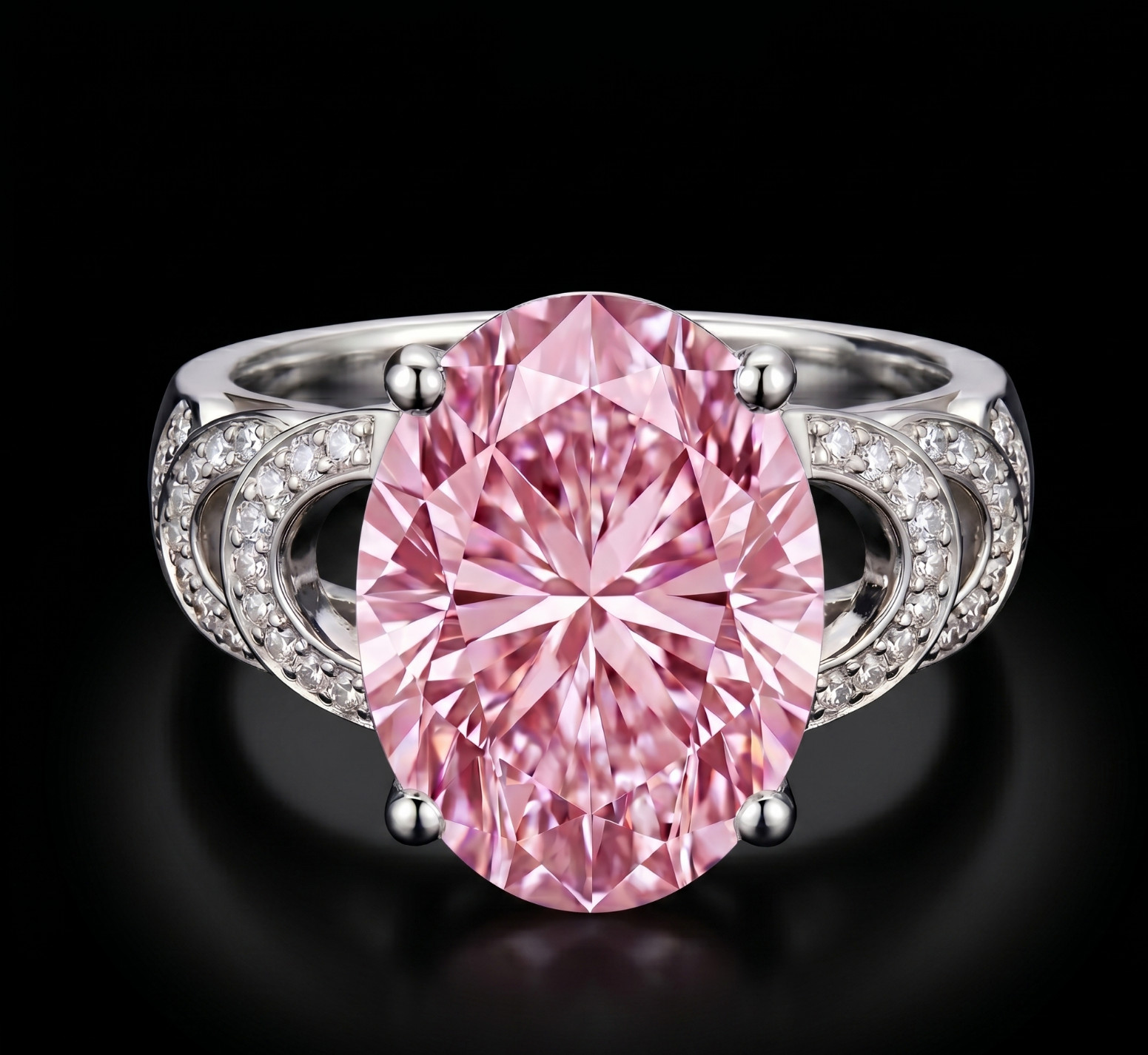 RARE 7.00 Ct Certified Oval Cut Pink Natural Diamond Ring White Gold Finish