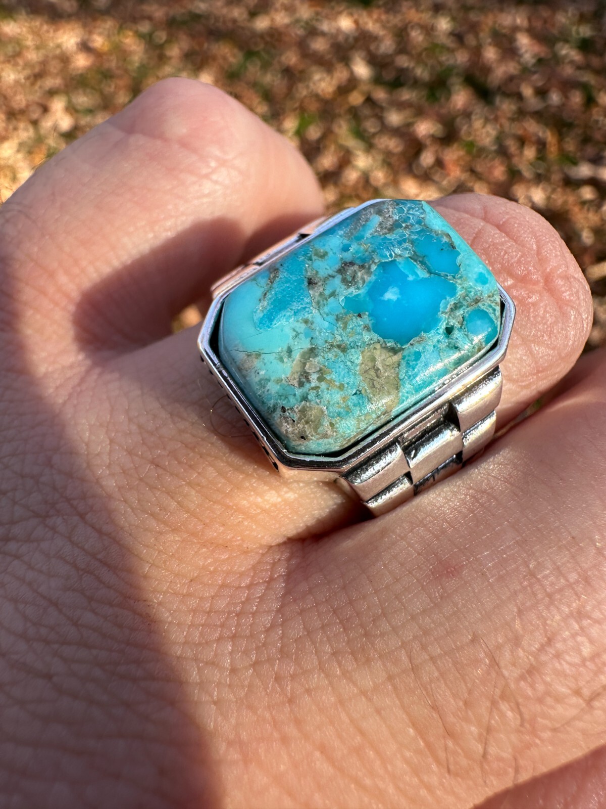 Mens Real Solid 925 Silver Blue Turquoise Natural Native American Gemstone Ring