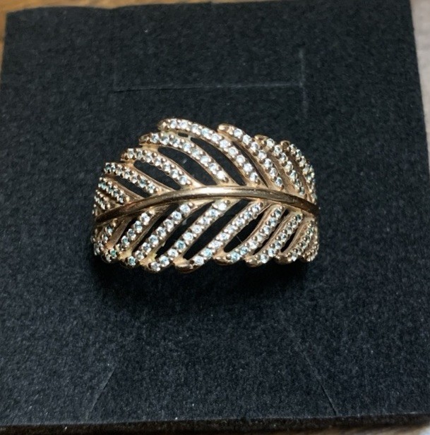 Authentic PANDORA ROSE-GOLD Plated Over 925 Sterling Light As a Feather Ring Sz9