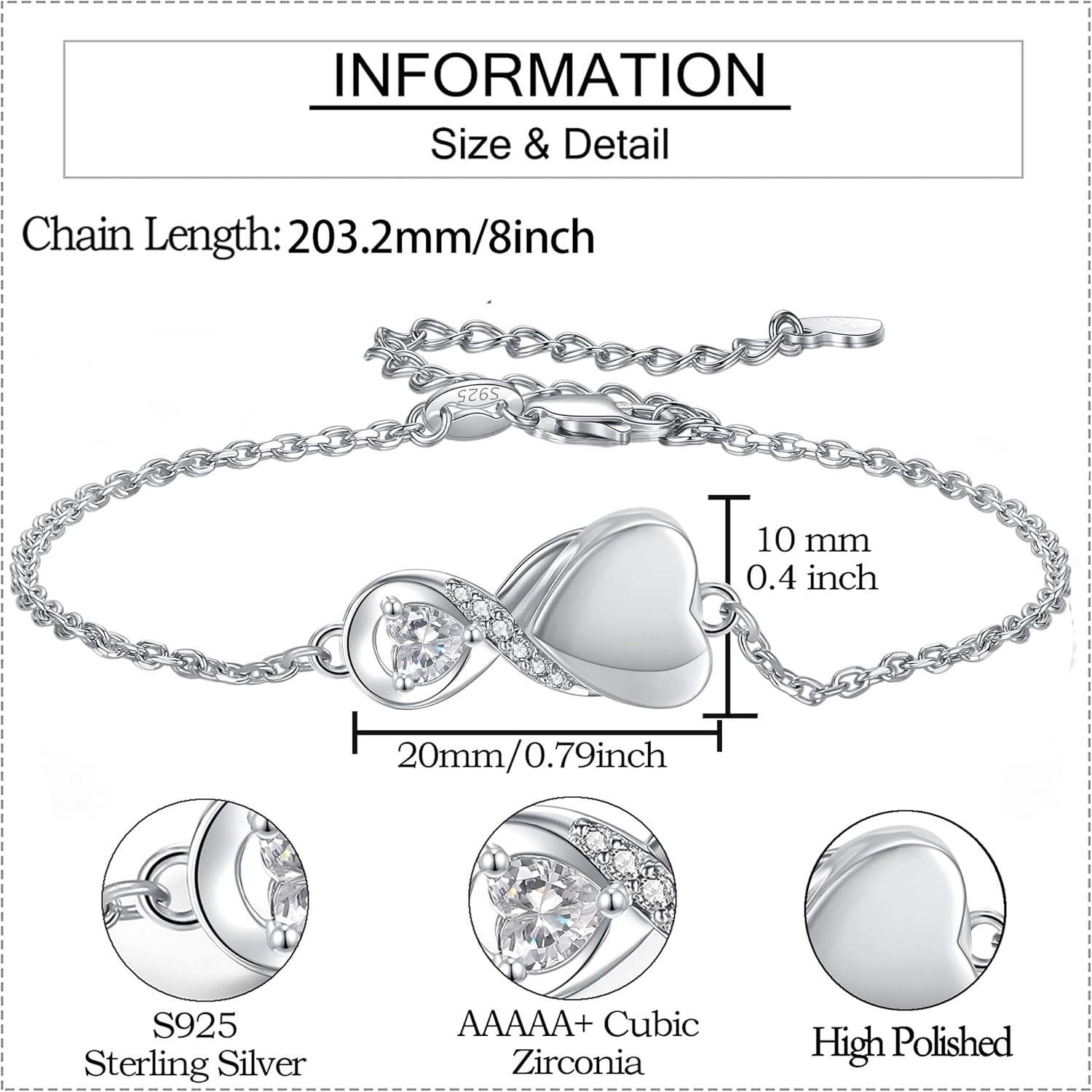 Infinity Cremation Urn Bracelet for Ashes Sterling Silver Memorial Gifts Women