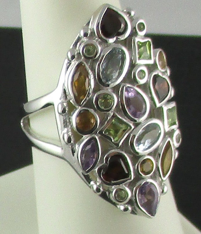 Princess Jaipur 2.52ct Multigemstone Sterling Marquise-Shaped Ring – Size 7