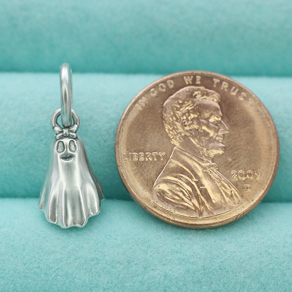 Ghost Spooky Charm Dangle Pendant 3D In Real 925 Sterling Silver Halloween Gift