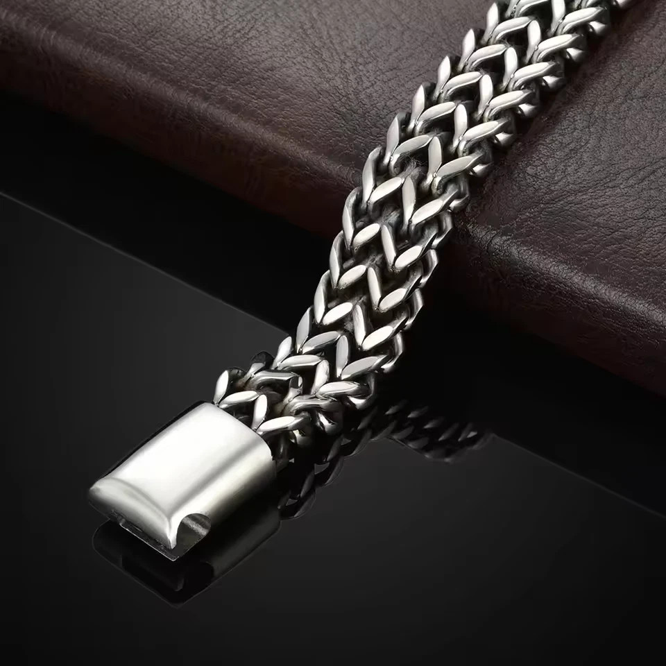Stainless Steel Braided Double Row Front Rear Fish Scale Alloy Magnetic Bracelet
