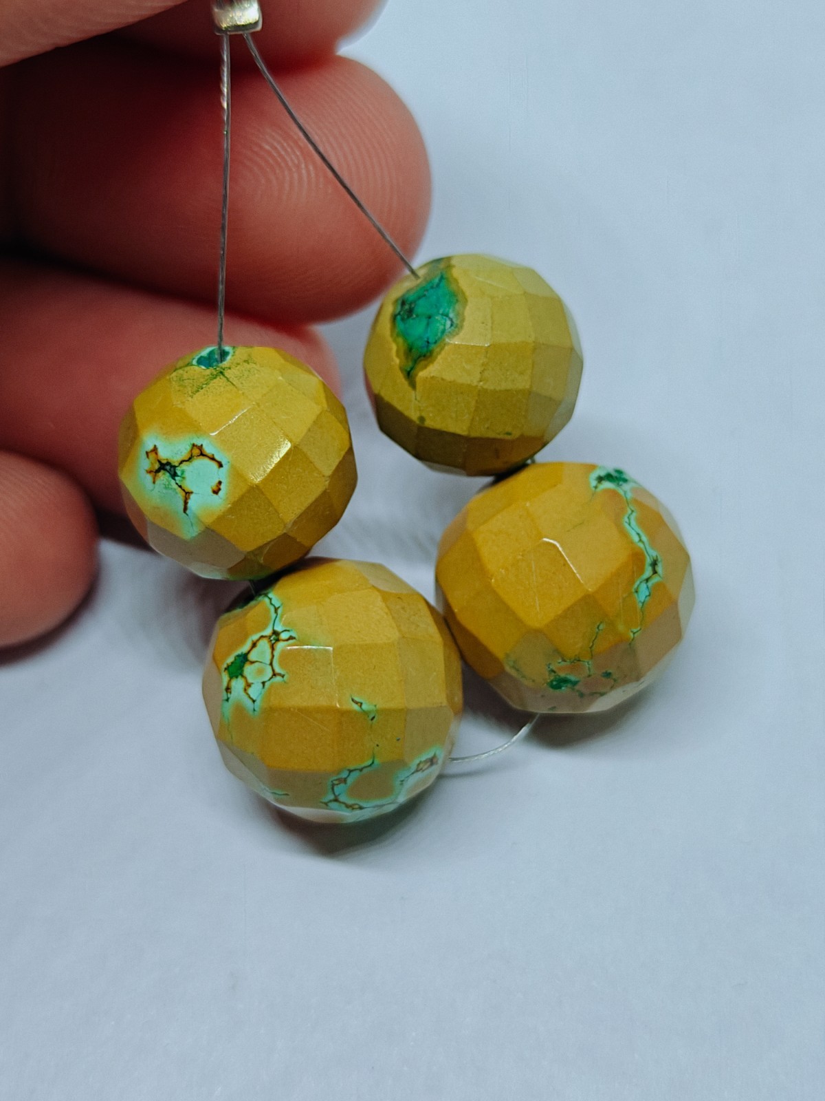 Natural Tibetan Turquoise Faceted Round Ball Beads, Loose Gemstone For Jewelry