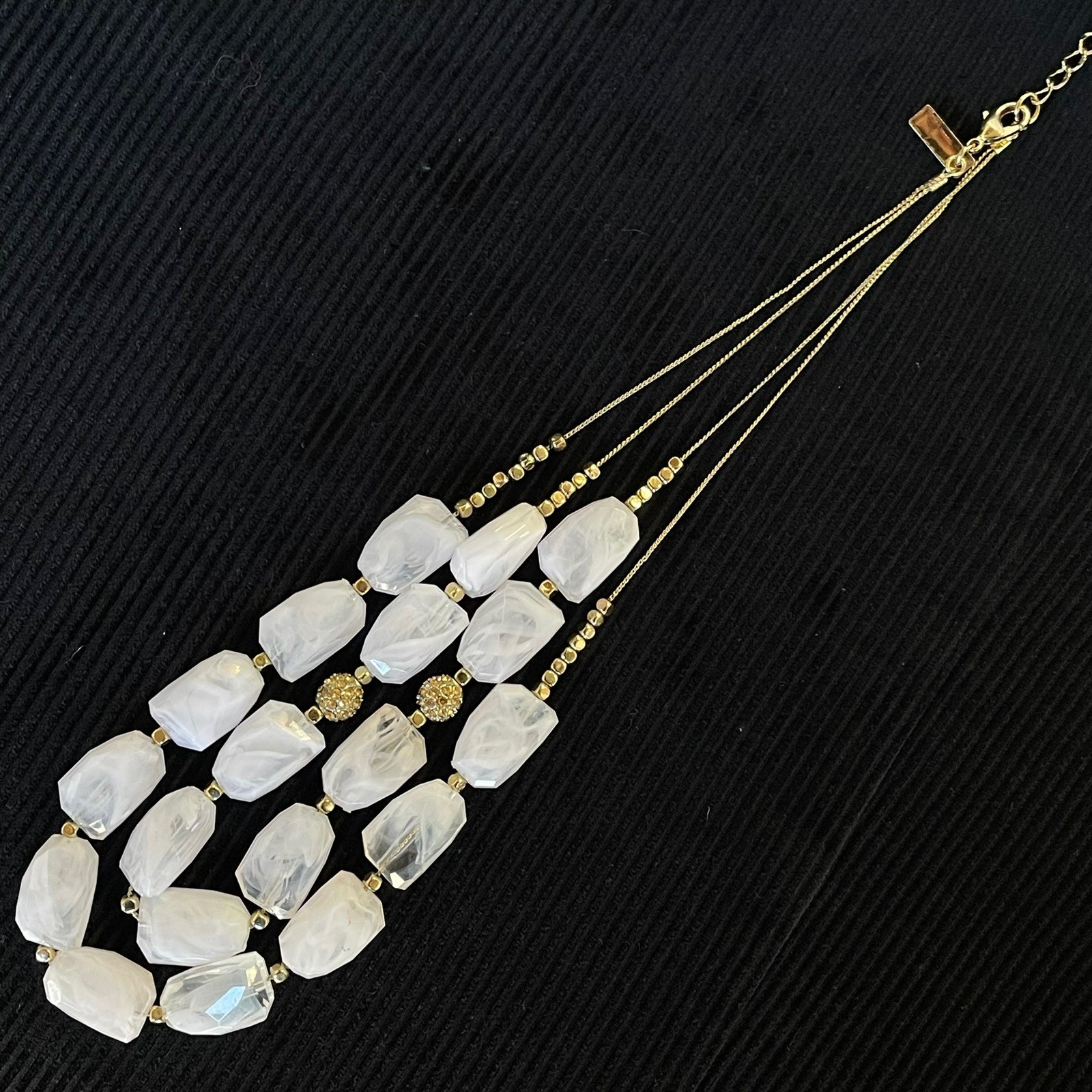INC International Concepts Double Strand Statement Necklace Chunky White Gold