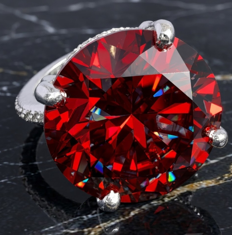 28.00 CT Certified Round Cut Red Diamond Ring, Tariffs FREE & Matching Studs