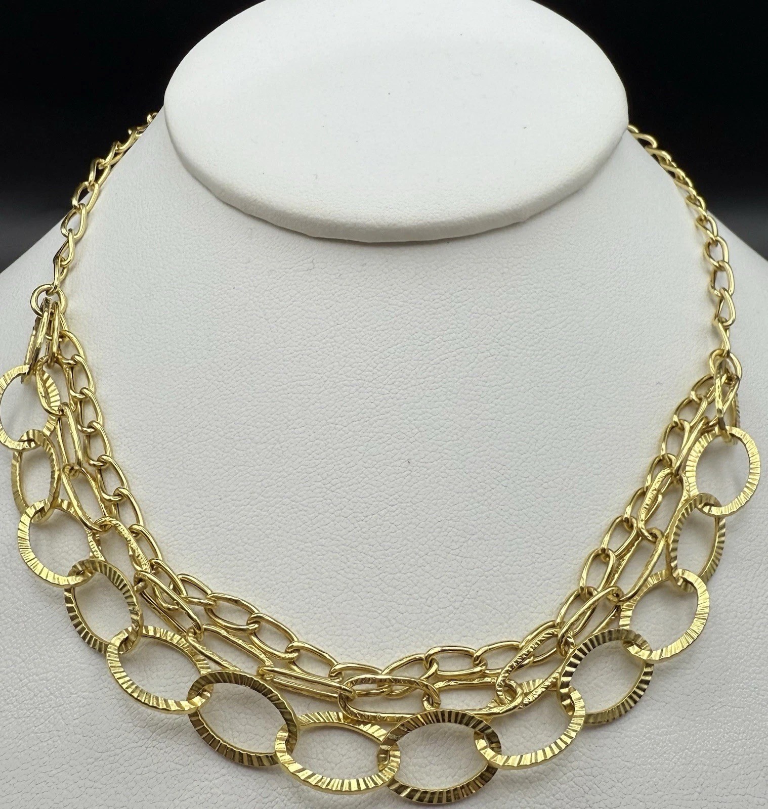 14k Solid Yellow Gold Italian Multi Link Statement Chain Necklace 18.5in, 5.1g