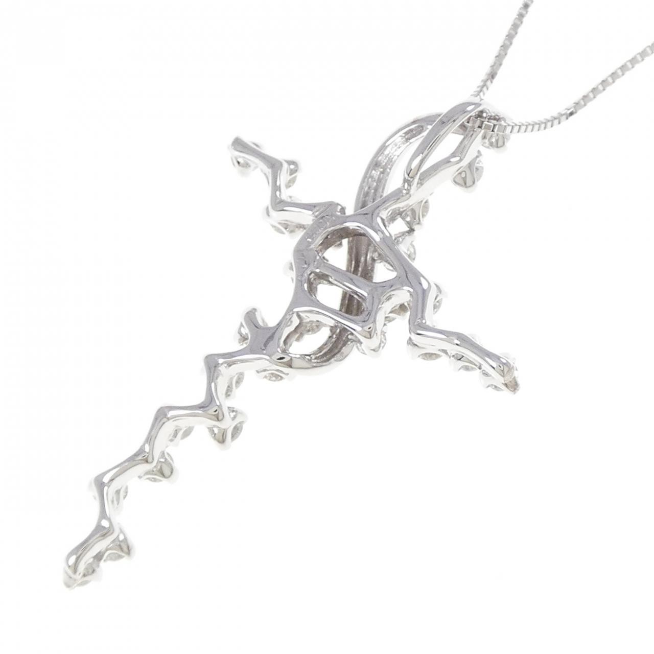 Authentic K18WG Cross Diamond Necklace 1.43CT #270-004-157-8022