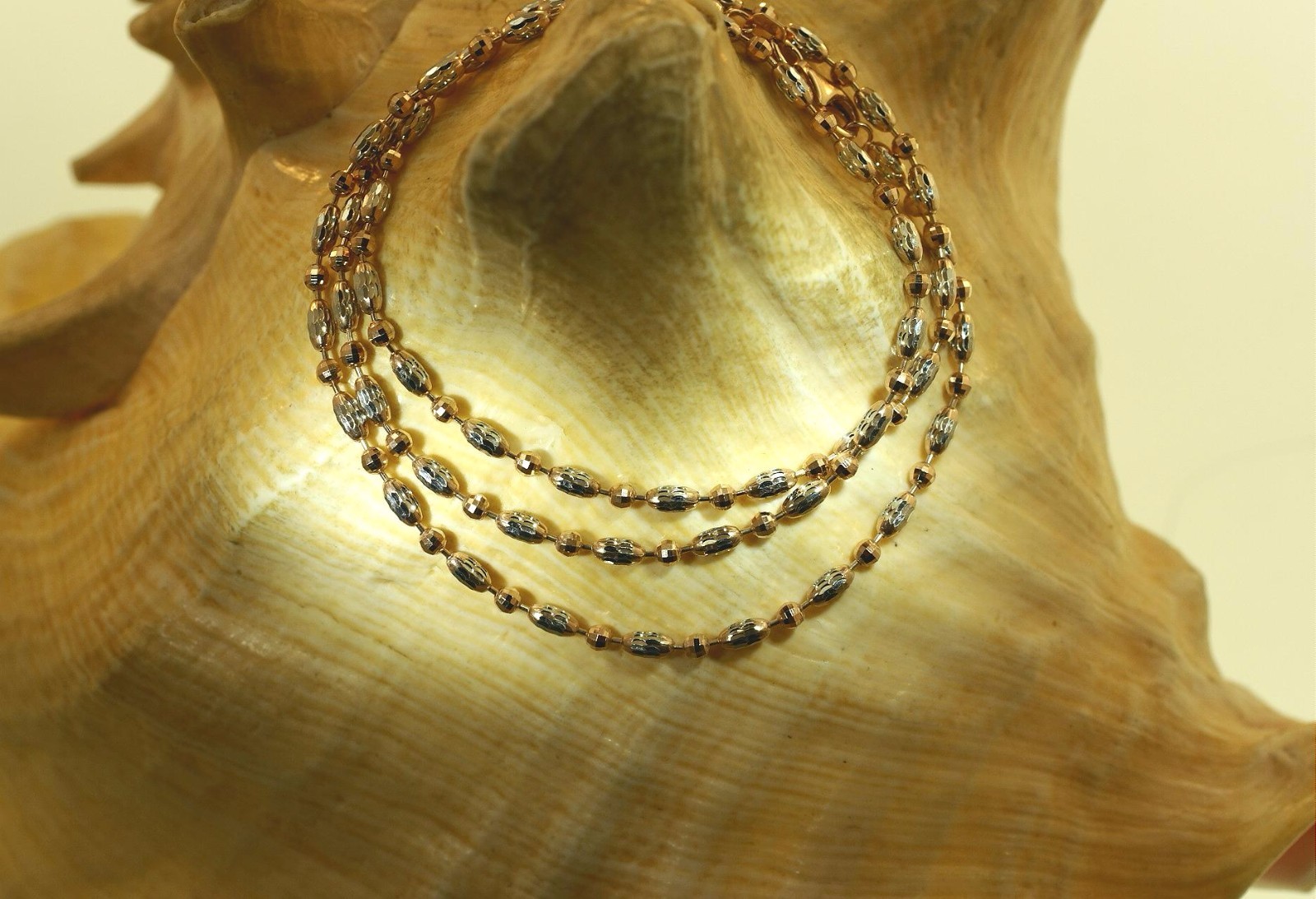 ITALIAN WHITE/ROSE GOLD PLATED 925 SILVER SPARKLY DC OVAL & BALL CHAIN NECKLACE