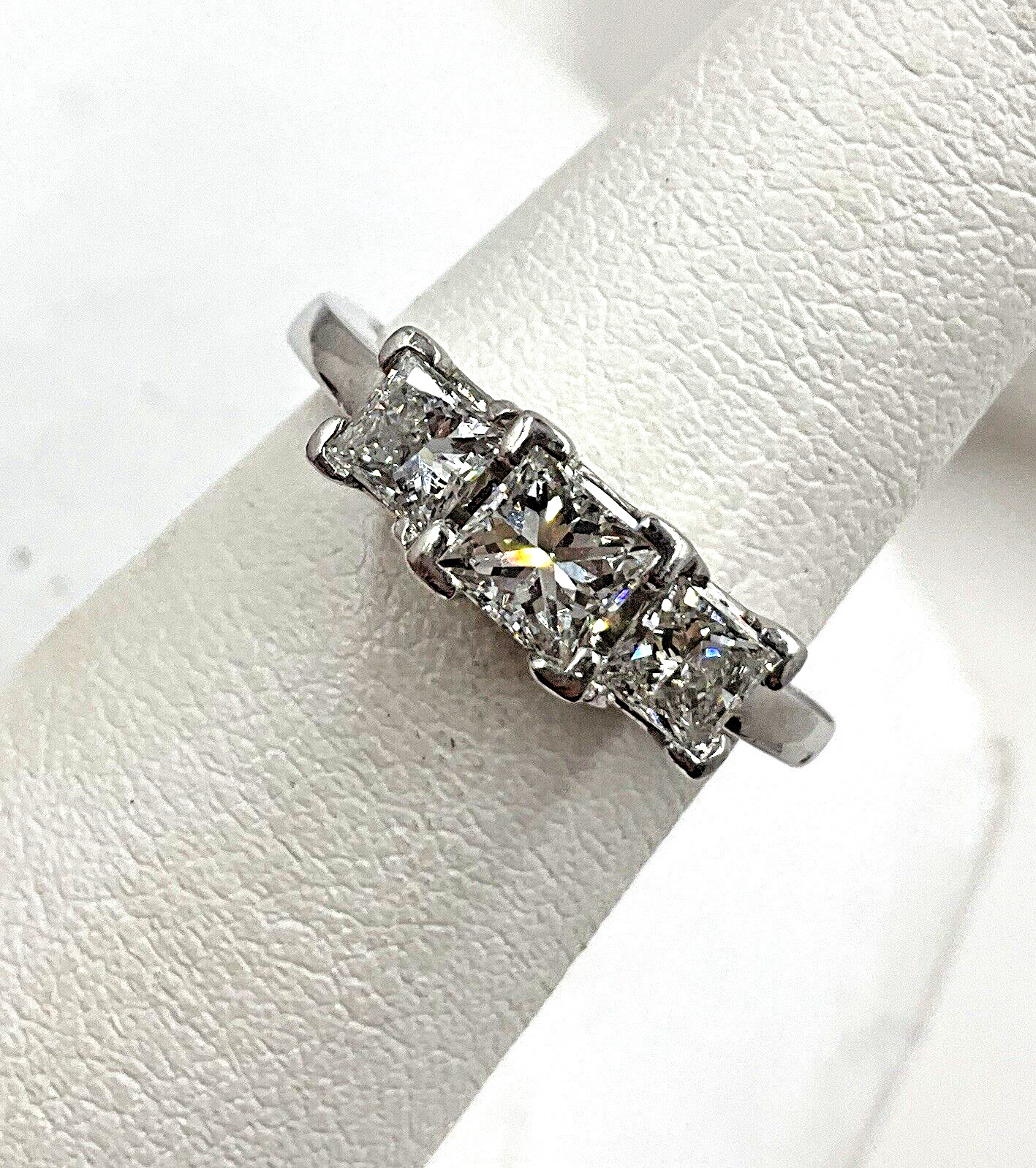 Platinum 1.00TCW Princess Cut 3 Stone Diamond Ring Size 5
