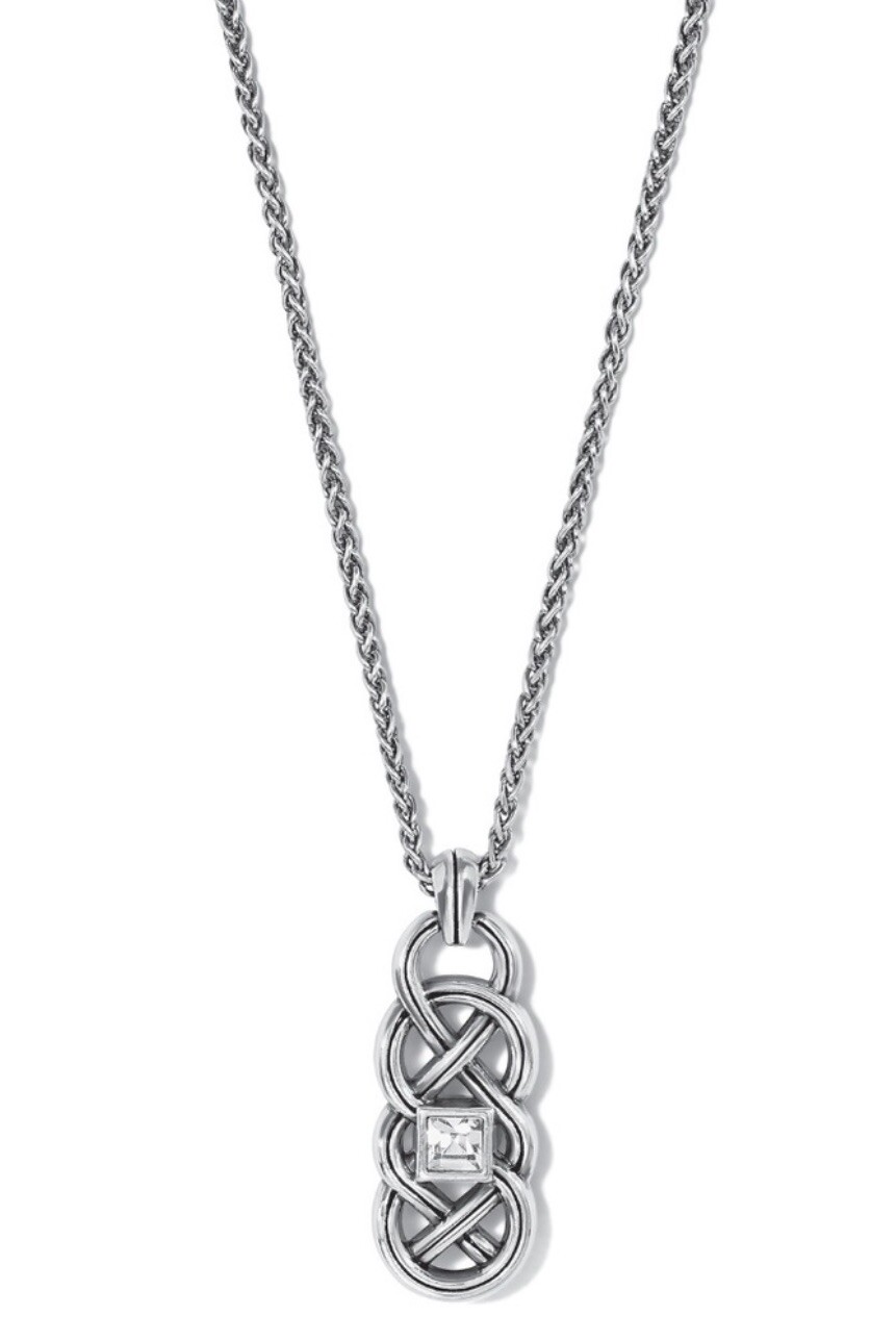Brighton Interlok LUSTRE Necklace Silver Celtic Knot Crystal Pendant NWT $58