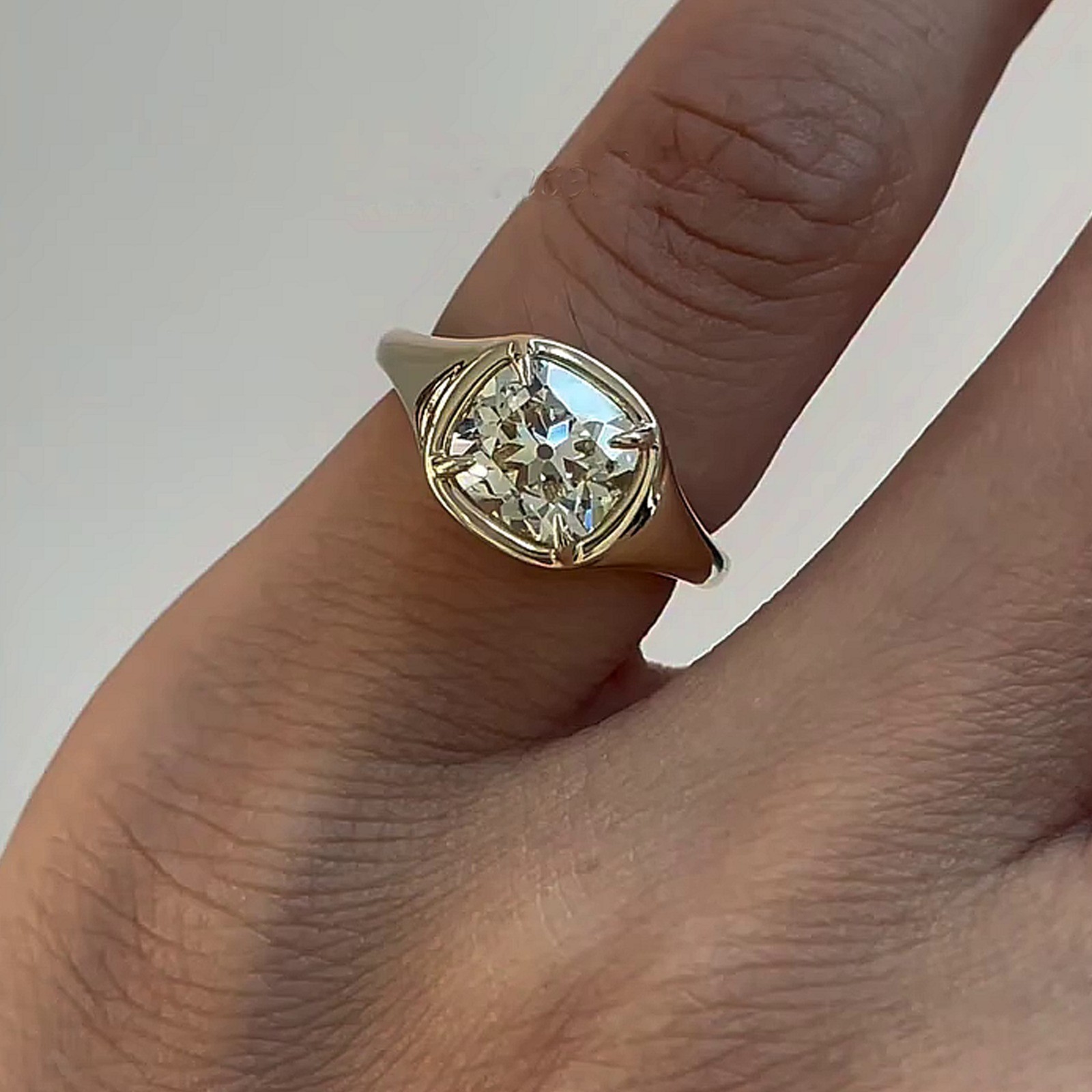 2.05 CT Old Mine Cushion Cut Moissanite Engagement Ring 14K Yellow Gold Plated