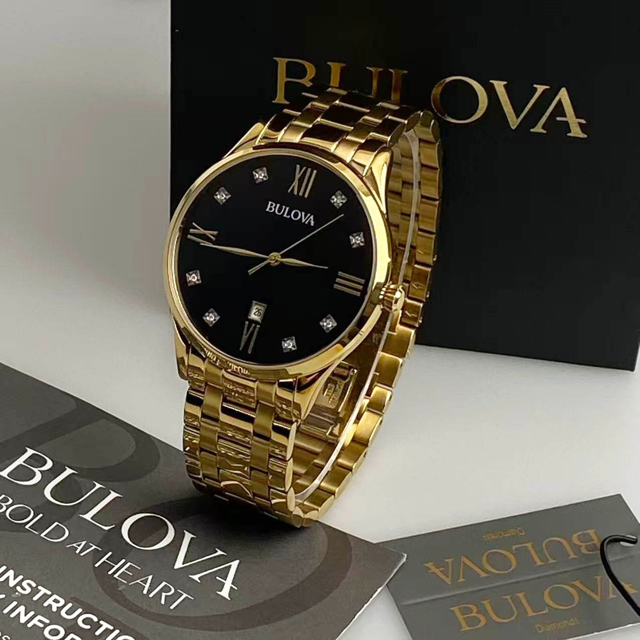 Bulova Classic Diamond 97D108 Black Dial Stainless Steel Men’s Quartz Watch 40mm