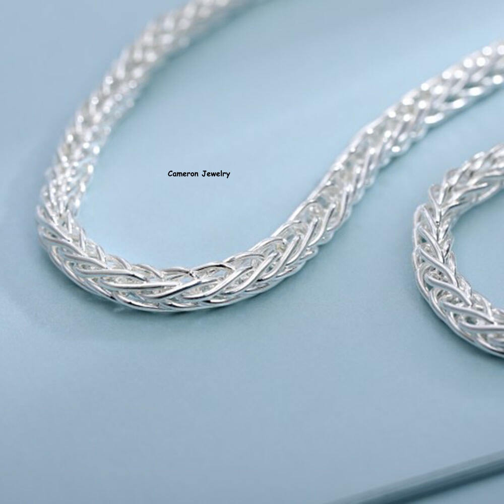 Solid S999 Fine Silver Chain Men Women 5.5mm Double Wheat Link Necklace 20-28in