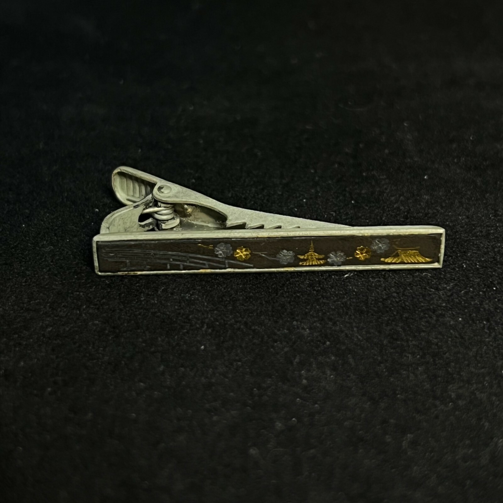 Vintage Silver Tone And Black Enamel Tie Bar (2886)