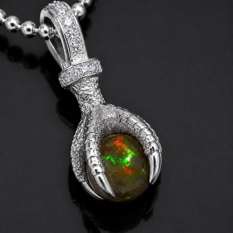 Natural Black Opal Sphere Pendant 925 Sterling Silver White Moissanite Claw