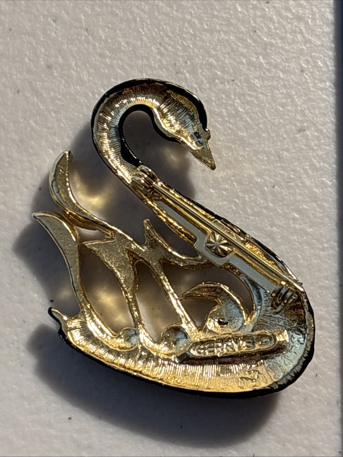 Gerry’s Black & Gold Swan Rhinestone Enamel Pendent Gerry’s 1.5″ Vintage