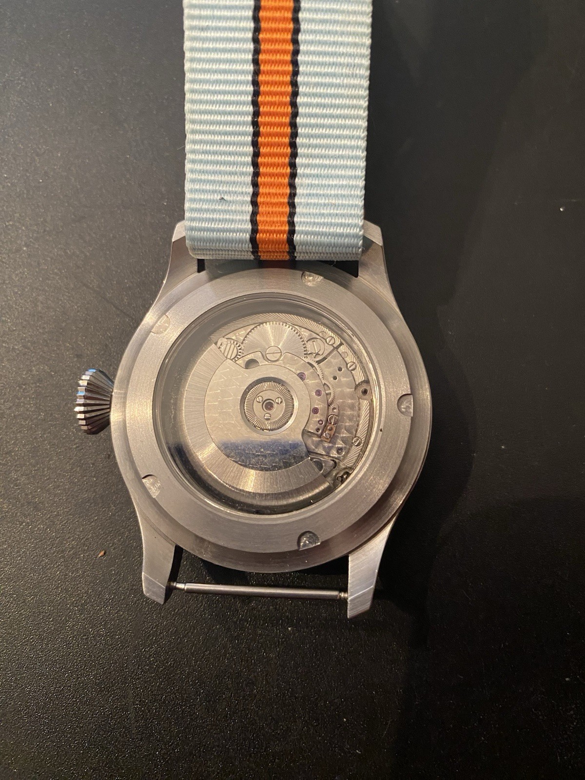 Automatic Power Reserve Pilot Watch Blue Dial Exhibition Caseback Nylon Strap